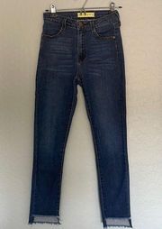 , skinny denim jean frayed hem, size 25