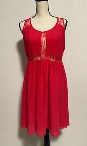 Forever 21  Hot Pink Peekaboo Lace Chiffon Mini Dress