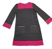 Eliza J Dress Black Gray Pink Striped Pockets Knit Sweater Shift Dress Small
