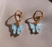 Boutique Light Blue Butterfly Huggie Hoop Earrings