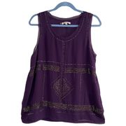 JENNIFER LOPEZ Top Large Sheer Sleeveless Purple Embellished