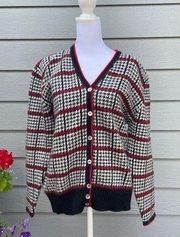 Vintage Evan Picone Wool & Angora V-Neck Cardigan Houdstooth Size Women Petite M