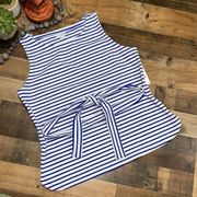 Liz Claiborne blouse sash waist‎ coastal granny striped nautical