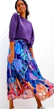 Anthropologie Cecilia Pettersson Bea Tiered Maxi Skirt Sz XS Floral Tiger Print