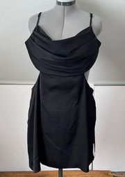 Womens Asos designs black bare hips sexy silky dressy dress  midi NWT size 14