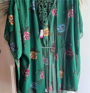 Womens Green Floral Open Duster/Coverup Size Medium