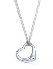 Elsa Peretti Tiffany Large Open Heart Pendant Sterling Silver Mesh Chain In Box