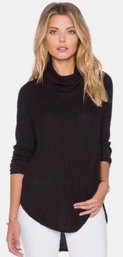 Black Thermal Waffle Knit Cowl Neck Sweater