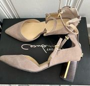 Noble Grey Pointy Toe Ankle Strap Suede Block Heels Size 6