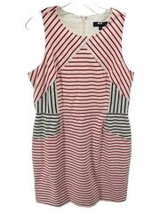 Slate & Willow Womens Striped Shift Dress Lined Knee Length Cotton Red Cream 14