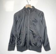 Members Only Washed Satin Iconic Boyfriend Bomber Flight Jacket Grey Women's XS