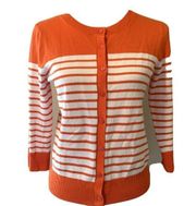 Joseph A Orange White Striped Button Cardigan