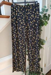 Grace Elements Womens Black Floral Polyester Casual Elastic Waist Pants Large