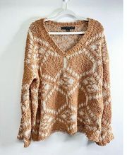 Hyfve Pullover Sweater Womens Size Large Bohemian Tan Destructed Popcorn Knit