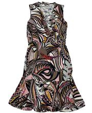 Emilio Pucci Dress Women 4 Brown Grasshopper Print A Line Tiered Hem V Neck Silk