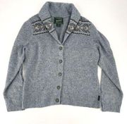 Woolrich Women's Knit Wool Blend Buttoned Cardigan Sweater Blue Fair Isle Medium