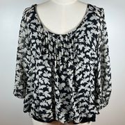 Black Rainn Dove Print Pleated Front Scoop Neck Women's Size Large