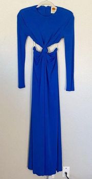 Farm Rio Royal Blue Long Sleeve Knot Cut Out Backless Viscose Maxi Dress Sz XXS