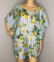 NWT  Blue White and Yellow Lemon Striped Beach Cover-Up One Size