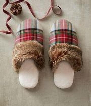 Stewart Plaid Flannel Faux Fur Slippers size small