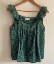 Lucky brand eyelet lace ruffle tank top size small
