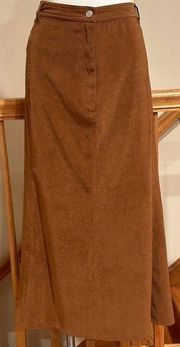 Denim&Co Light Brick Brown Faux Suede, Maxi Skirt Sz 3X Elastic Waist Zip Button