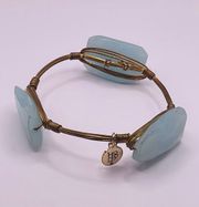 Bourbon And Bowties Gold Tone Blue Beaded Bangle Statement Bracelet 