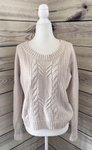 Beige Cable Knit Cotton Blend Sweater