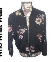 WHO WHAT WEAR Black Floral Bomber Jacket size small