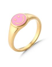 Waterproof Pink Smiley Face Ring Size 6