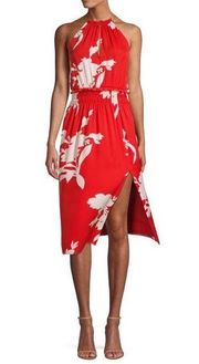 Joie Jerelle Red White Floral Midi Silk Side Slit Dress Size Medium