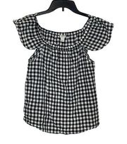 J.Crew Top Off the Shoulder Cropped Cotton Gingham Check Black & White Small