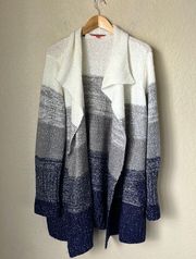 Blue Grey White Striped Knit Cardigan