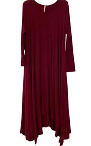 Love In Burgundy Asymmetrical Hem Ribbed Handkerchief Maxi Dress