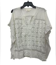 Anthropologie White Mesh Lace Cover Up Top One Size Beach Resortwear