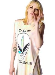 HTF: new UNIF Δ Take Me To Your Dealer Δ Muscle Tee Δ Pastel Tie Dye Weed Alien