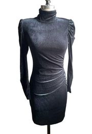 NWOT Pam & Gela Turtleneck Black Metallic Velvet Bodycon Party Dress - Small