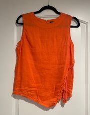 100% Linen Orange Sleeveless Shirt Size XS