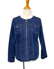 Dressbarn Denim Jacket Collarless Dark Wash Jean Stretch Pockets Women’s size M