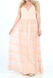 Maniju Cap Sleeve Lace Skirt V-Neck Maxi Dress Pink Size Extra Large NWT