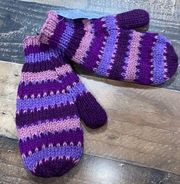 Wool mittens handmade Nepal Himalayan‎ knit purple pink crochet NWT