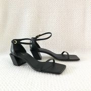 Frame Le Summit Black Leather Low Heel Ankle Strap Simple Sandal 37.5 NWOB