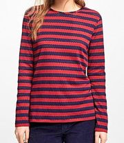 Brooks Brothers Open Eyelet Lace Stripped Top Red Long Sleeve Size S