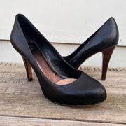 SAKS Fifth Avenue black stiletto pumps heels with tortoiseshell heel