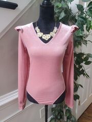 Celebrity Pink Womens Solid Polyester V-Neck Long Sleeve Casual Top Blouse Large