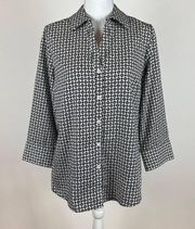 NWOT Foxcroft Mary Status Geometric Print Non Iron Wrinkle Free Blouse Size 10