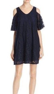 Nanette Lepore Blue Lace Cold Shoulder Mini Dress