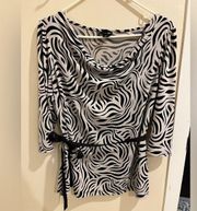 EAST 5TH Women’s Large Beige Top Zebra Animal Print 3/4 Sleeve Comfort Blouse