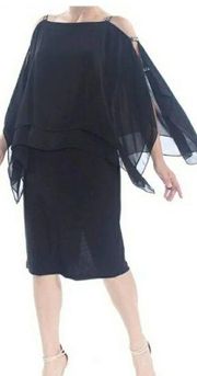 SLNY Womens Dress Black Size 4 Elegant Cold Shoulder