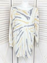 Cato Tie Dye V Back Tunic Sweater Dress White Yellow Gray XL